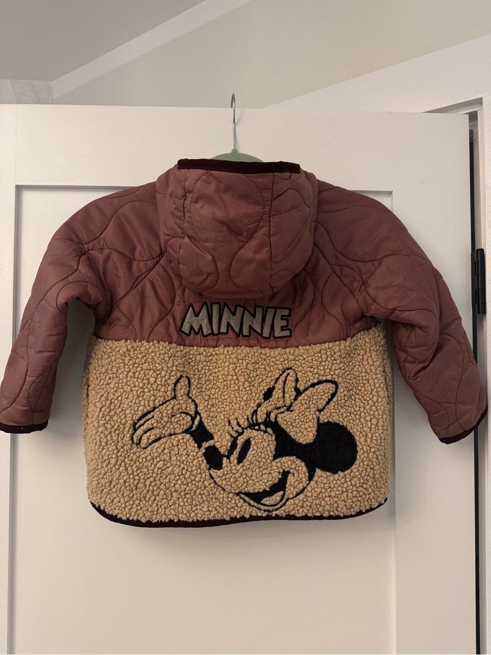 Disney Quilted Puffer Jacket in Dusty Rose with Cream Sherpa